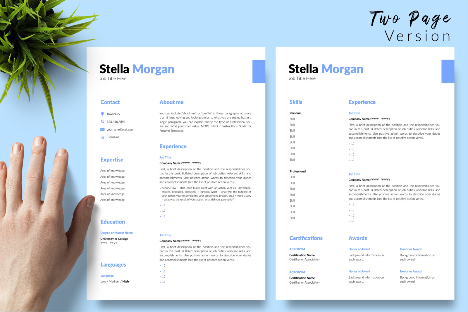 Simple Resume Template for Microsoft Word &amp; Apple Pages // Stella Morgan CV Design Template