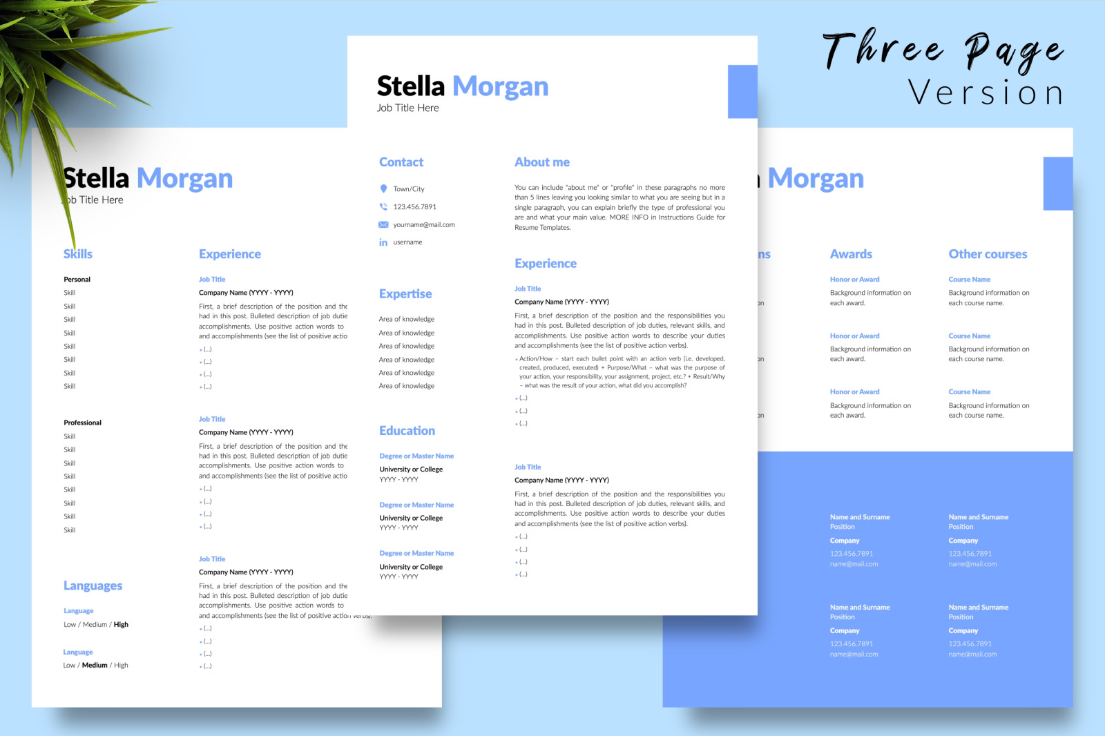 Simple Resume Template for Microsoft Word &amp; Apple Pages // Stella Morgan CV Design Template