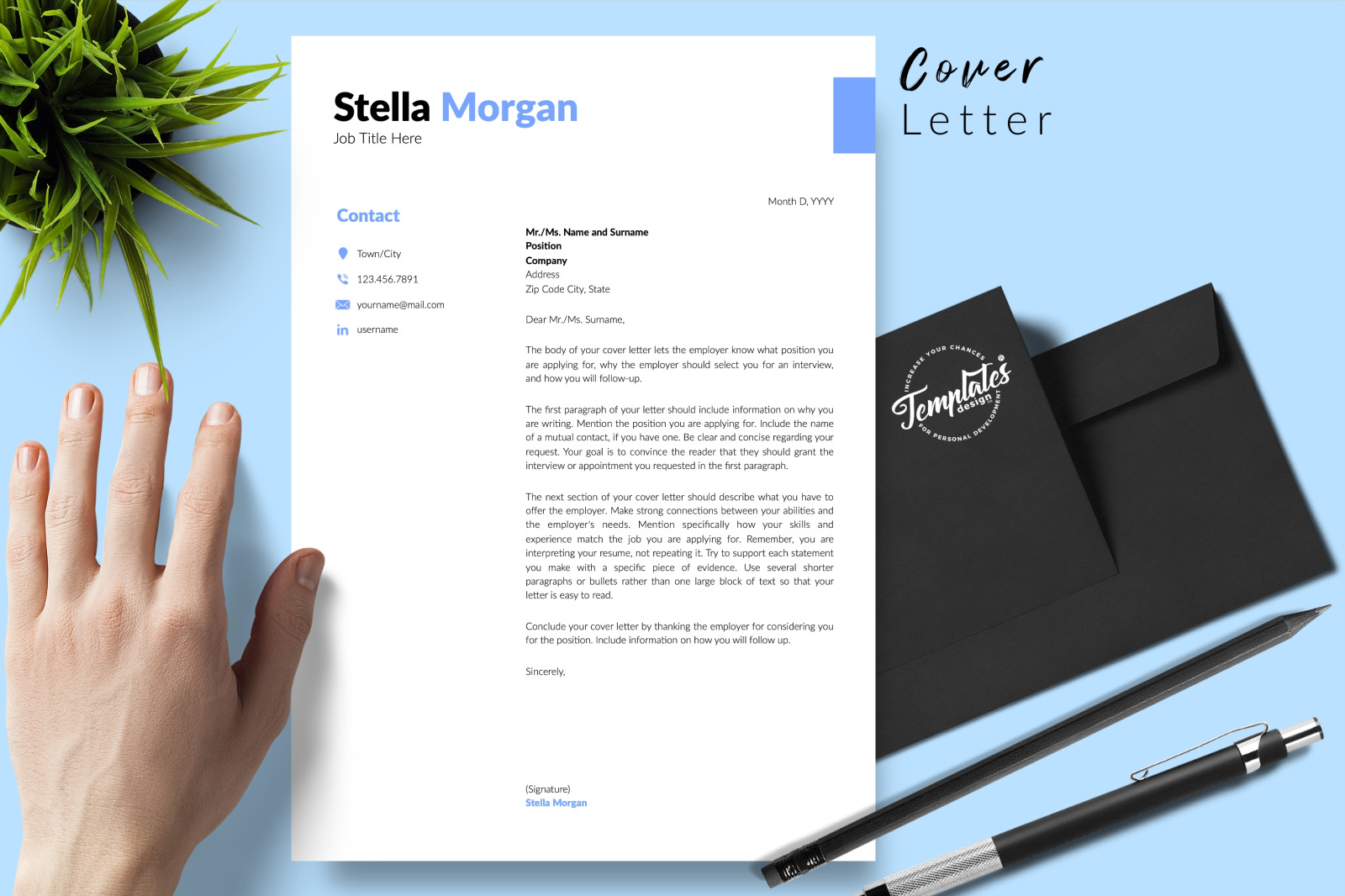 Simple Resume Template for Microsoft Word &amp; Apple Pages // Stella Morgan CV Design Template