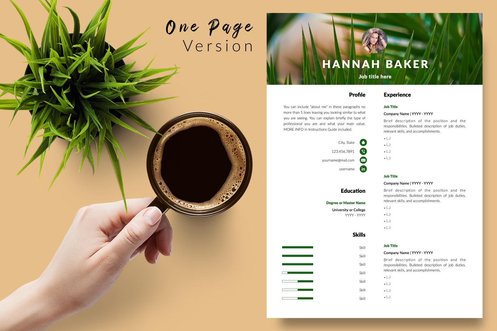 Creative Resume Template for Microsoft Word &amp; Apple Pages // Hannah Baker CV Design Template