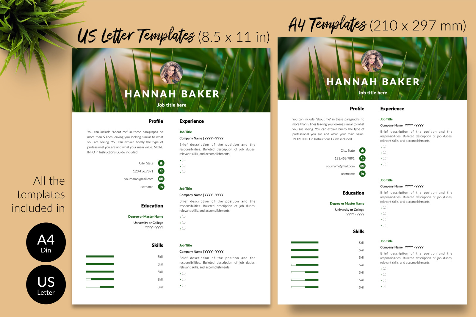 Creative Resume Template for Microsoft Word &amp; Apple Pages // Hannah Baker CV Design Template