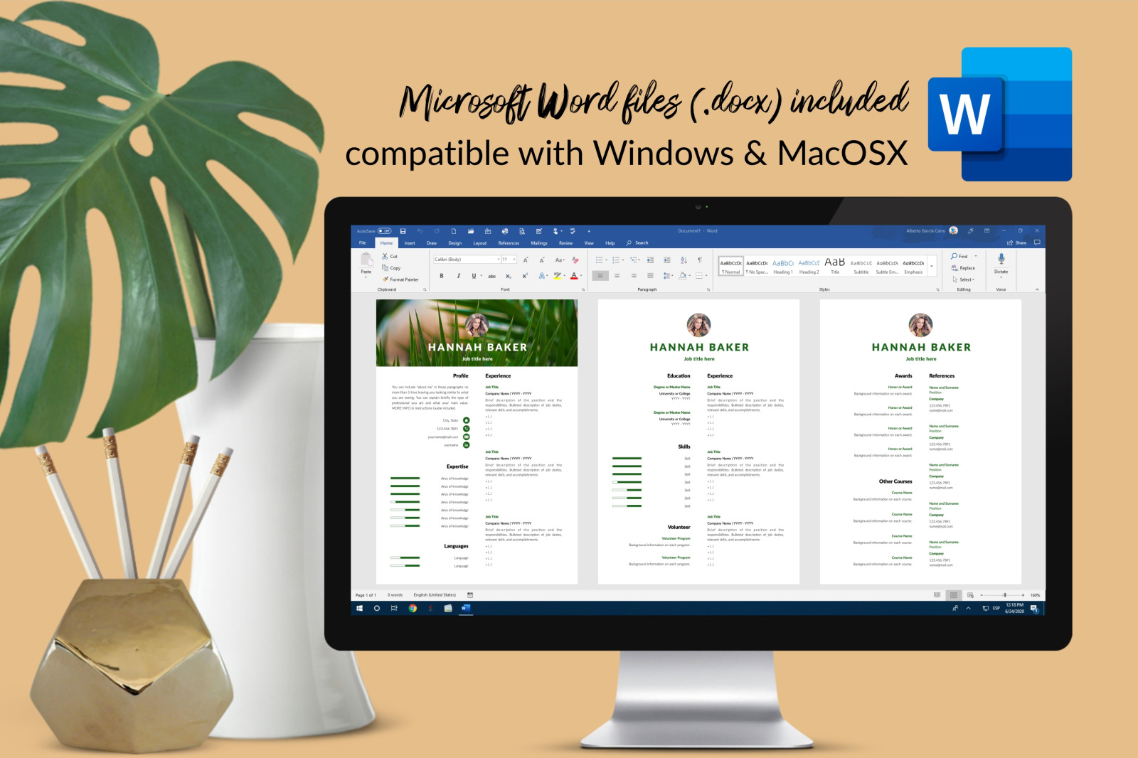 Creative Resume Template for Microsoft Word & Apple Pages // Hannah Baker CV Design Template Creative Resume Template for Microsoft Word & Apple Pages // Hannah Baker CV Design Template