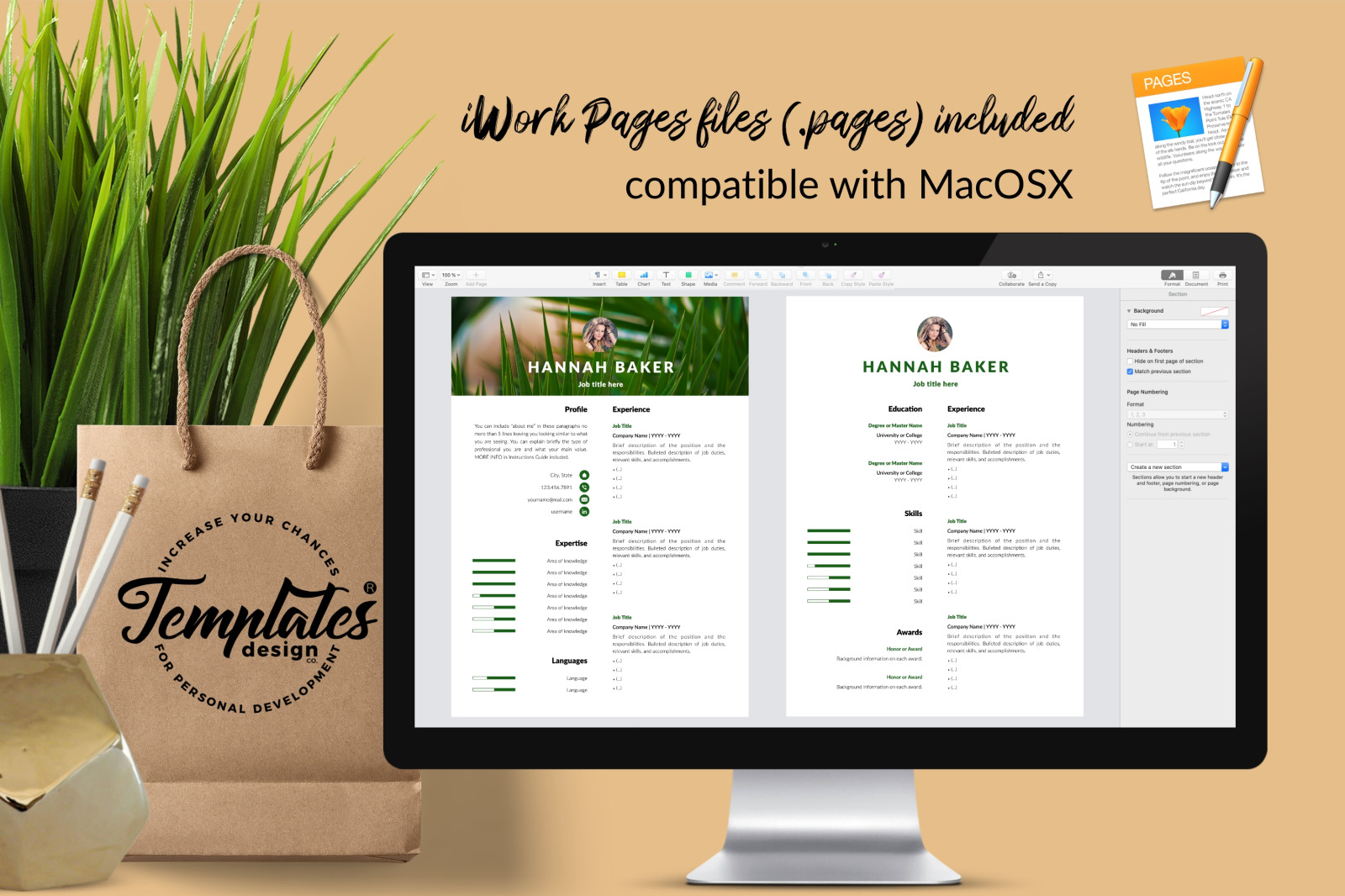 Creative Resume Template for Microsoft Word & Apple Pages // Hannah Baker CV Design Template Creative Resume Template for Microsoft Word & Apple Pages // Hannah Baker CV Design Template