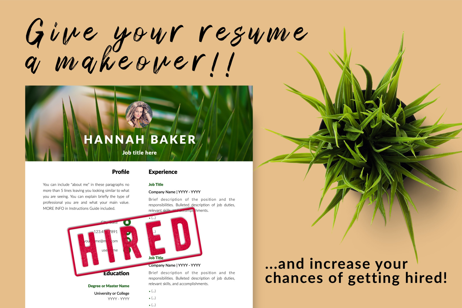 Creative Resume Template for Microsoft Word &amp; Apple Pages // Hannah Baker CV Design Template