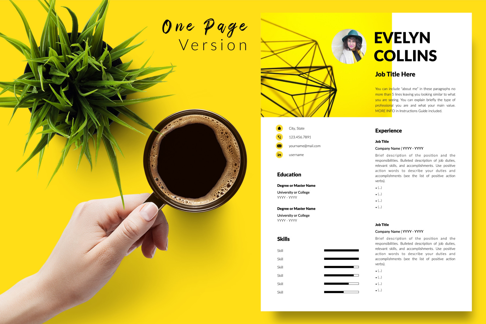 Modern Resume Template for Microsoft Word &amp; Apple Pages // Evelyn Collins CV Design Template