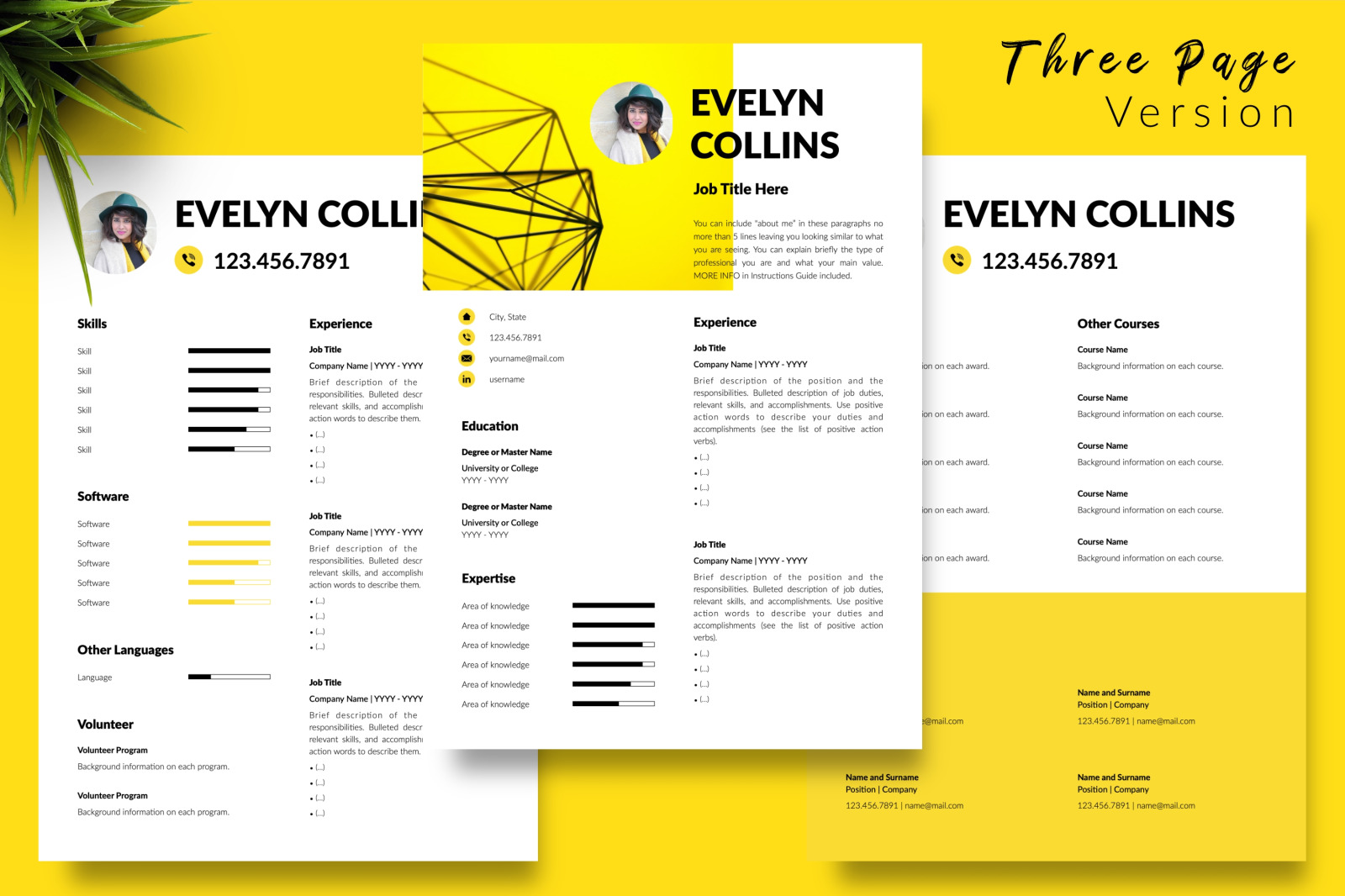 Modern Resume Template for Microsoft Word &amp; Apple Pages // Evelyn Collins CV Design Template