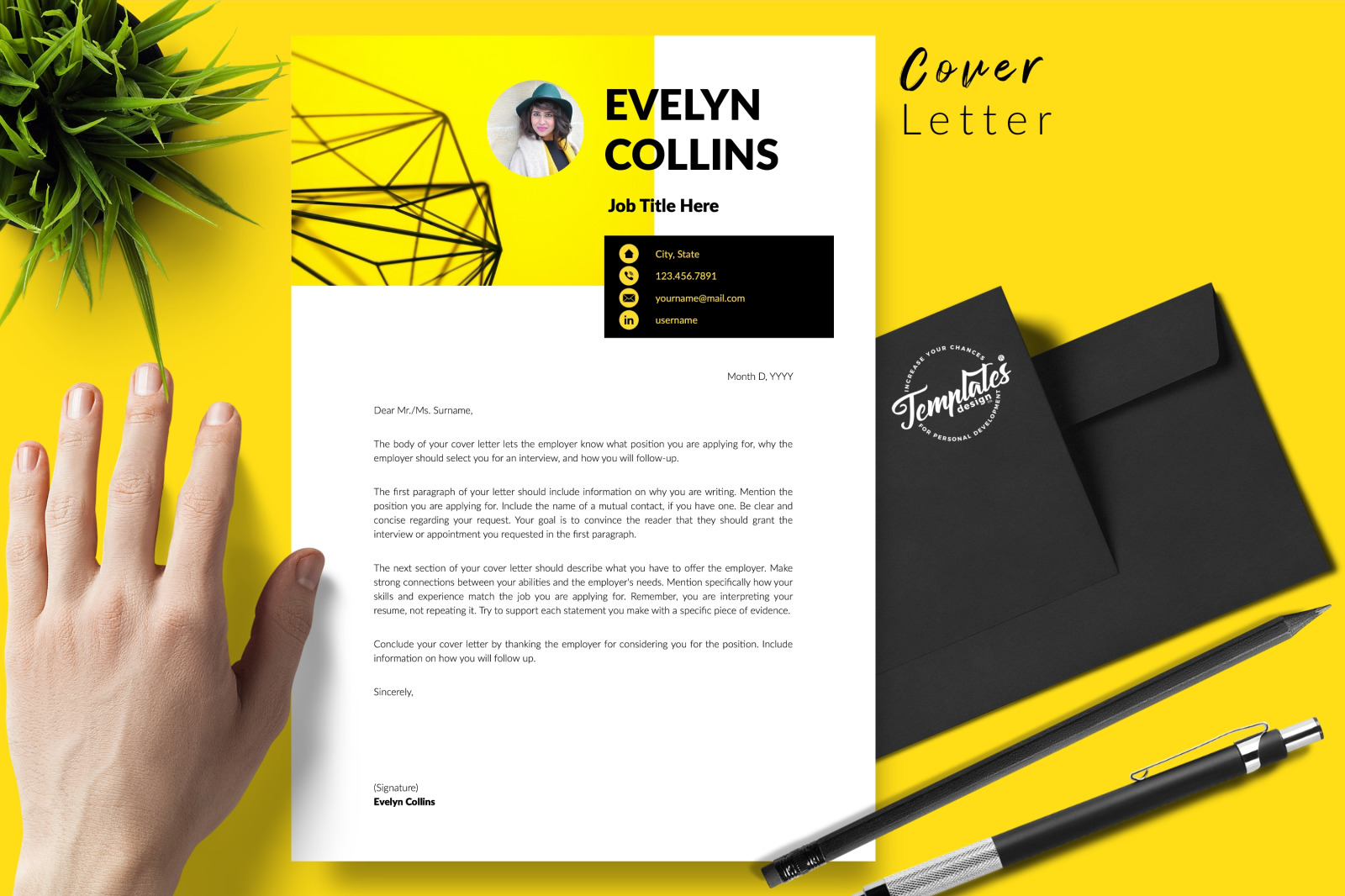 Modern Resume Template for Microsoft Word &amp; Apple Pages // Evelyn Collins CV Design Template