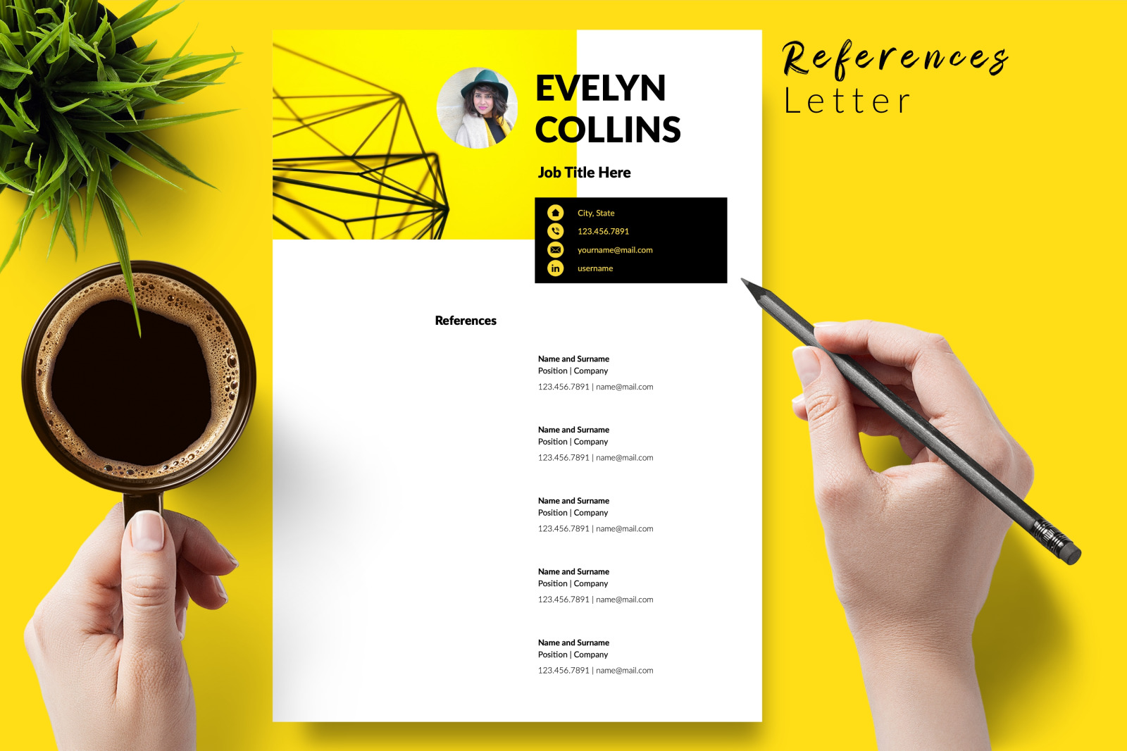 Modern Resume Template for Microsoft Word &amp; Apple Pages // Evelyn Collins CV Design Template