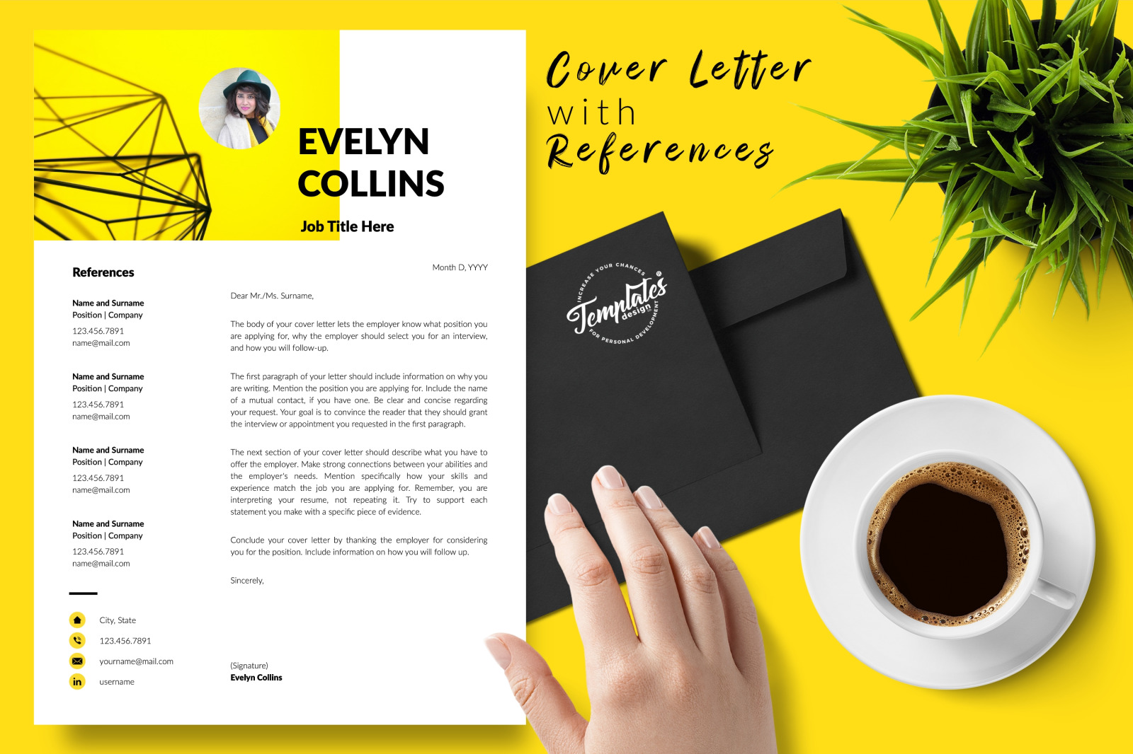 Modern Resume Template for Microsoft Word &amp; Apple Pages // Evelyn Collins CV Design Template