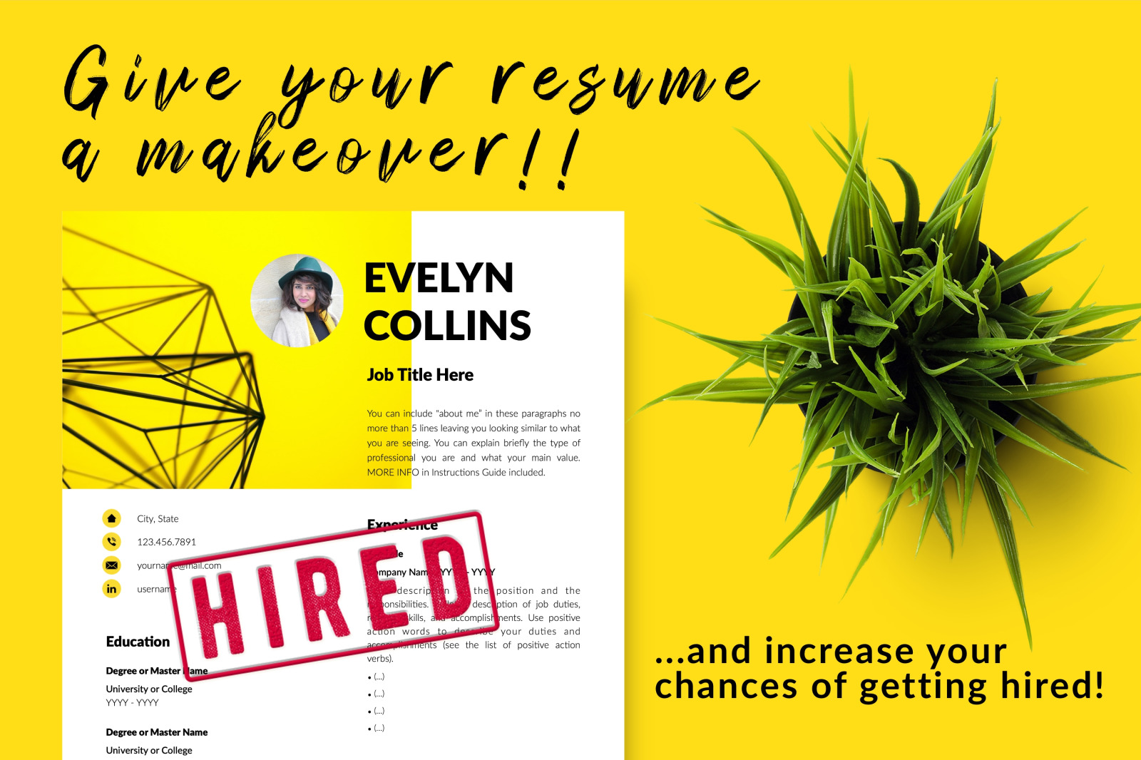 Modern Resume Template for Microsoft Word &amp; Apple Pages // Evelyn Collins CV Design Template