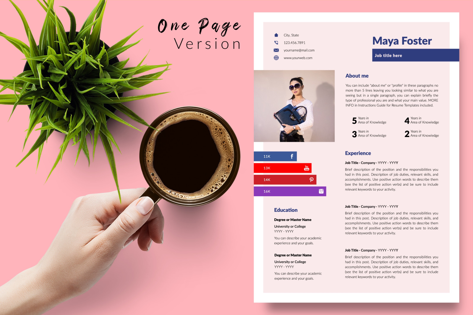 Modern Resume Template for Microsoft Word &amp; Apple Pages // Maya Foster CV Design Template