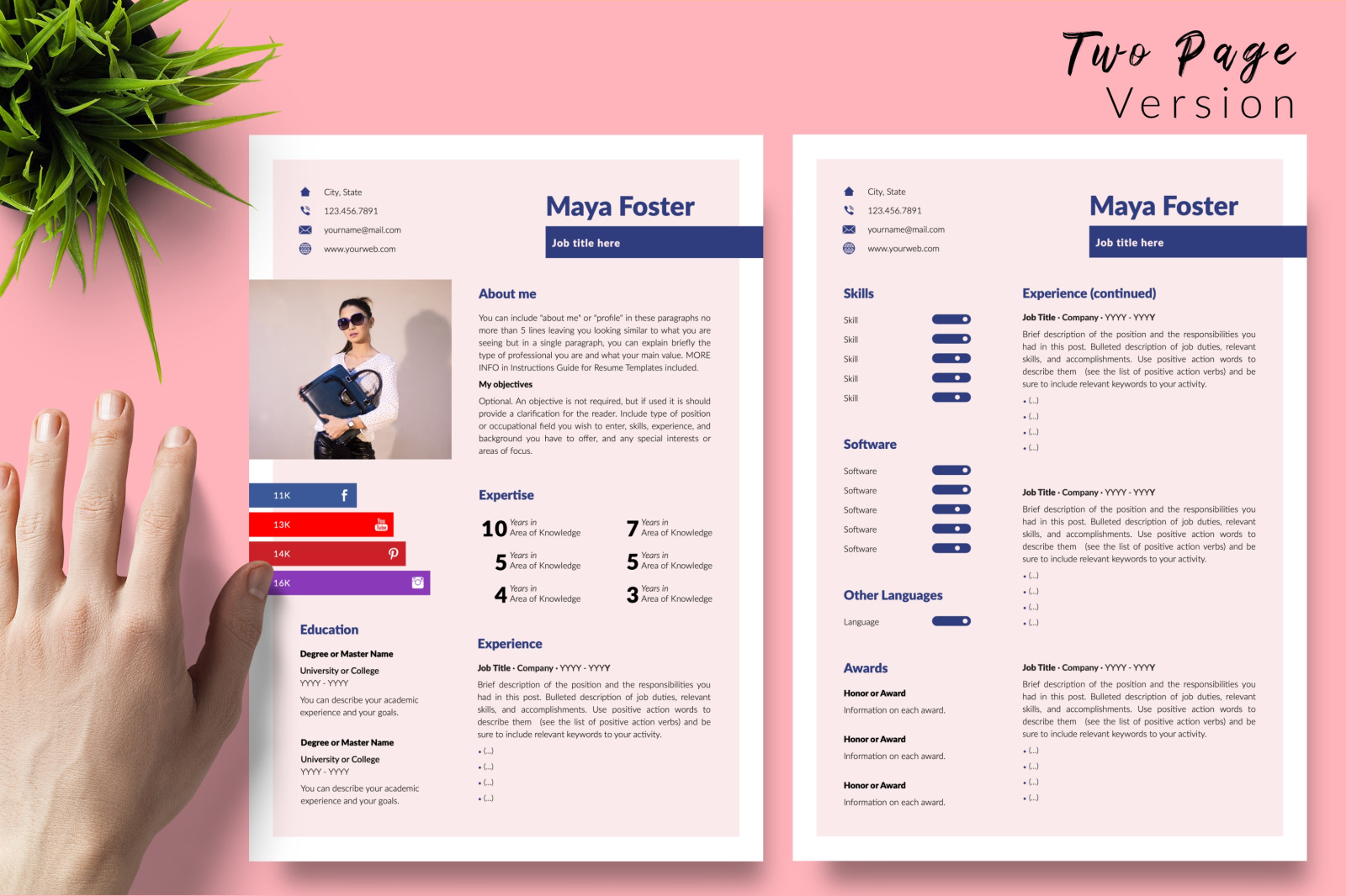 Modern Resume Template for Microsoft Word &amp; Apple Pages // Maya Foster CV Design Template