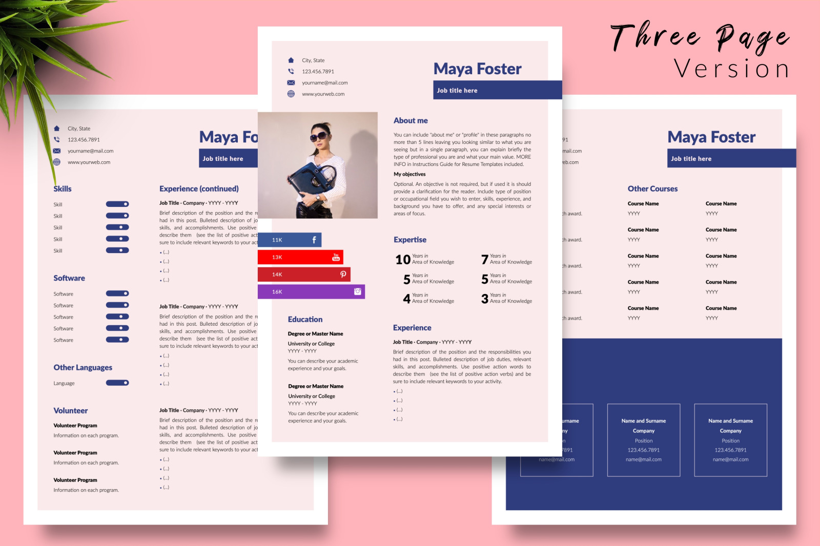 Modern Resume Template for Microsoft Word &amp; Apple Pages // Maya Foster CV Design Template