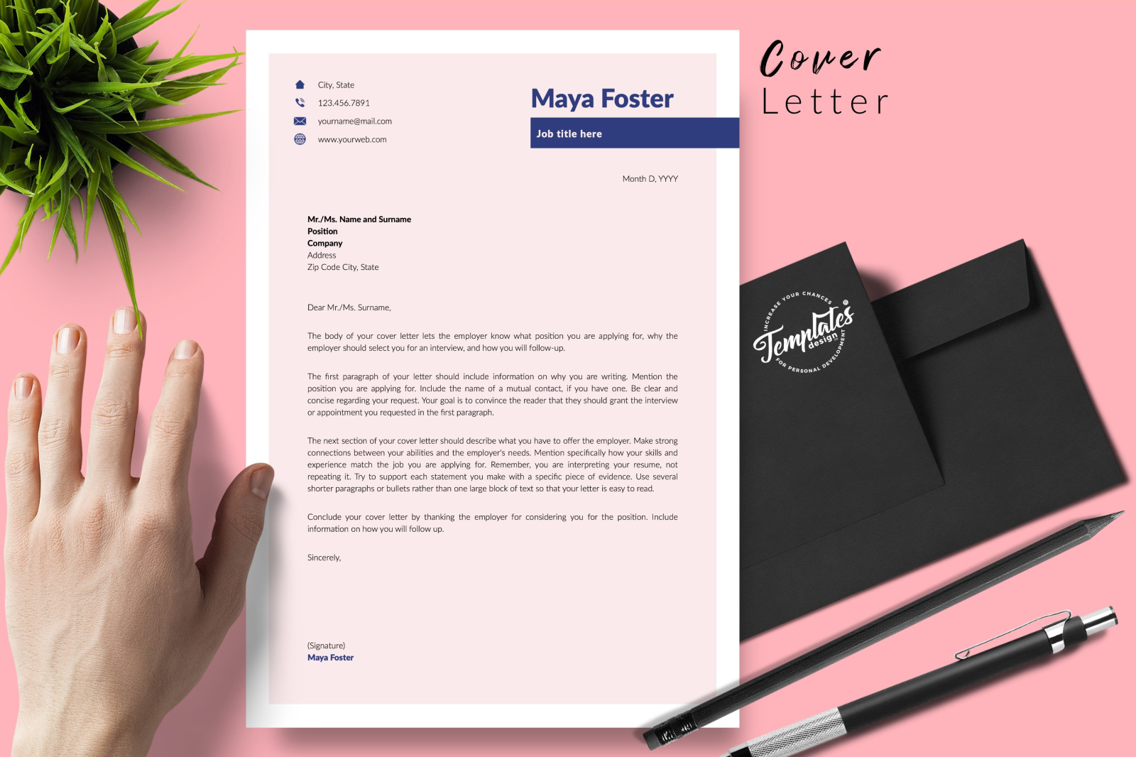 Modern Resume Template for Microsoft Word &amp; Apple Pages // Maya Foster CV Design Template