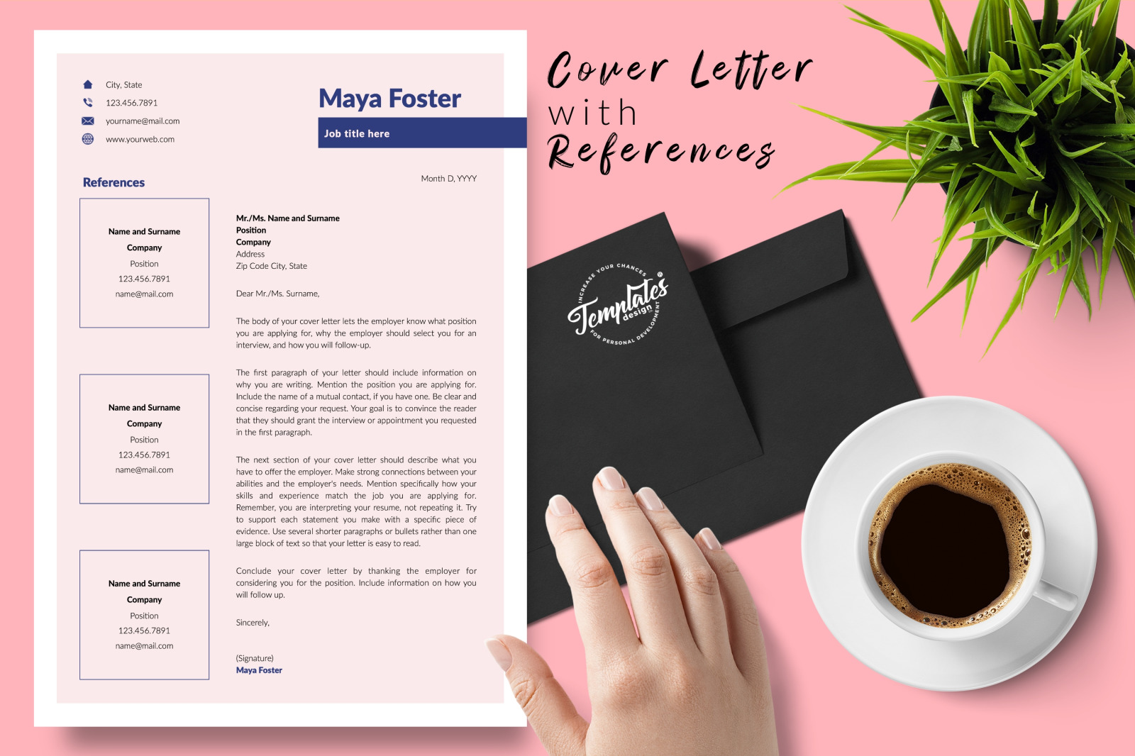 Modern Resume Template for Microsoft Word &amp; Apple Pages // Maya Foster CV Design Template