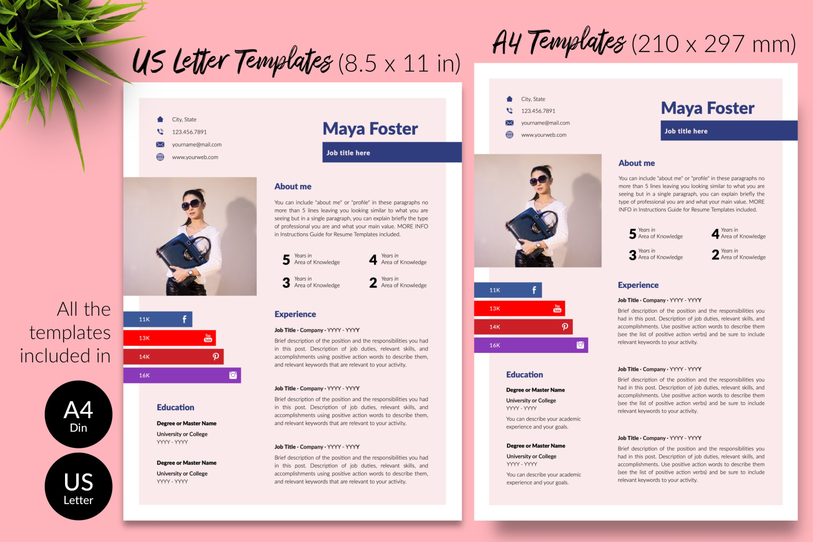 Modern Resume Template for Microsoft Word &amp; Apple Pages // Maya Foster CV Design Template