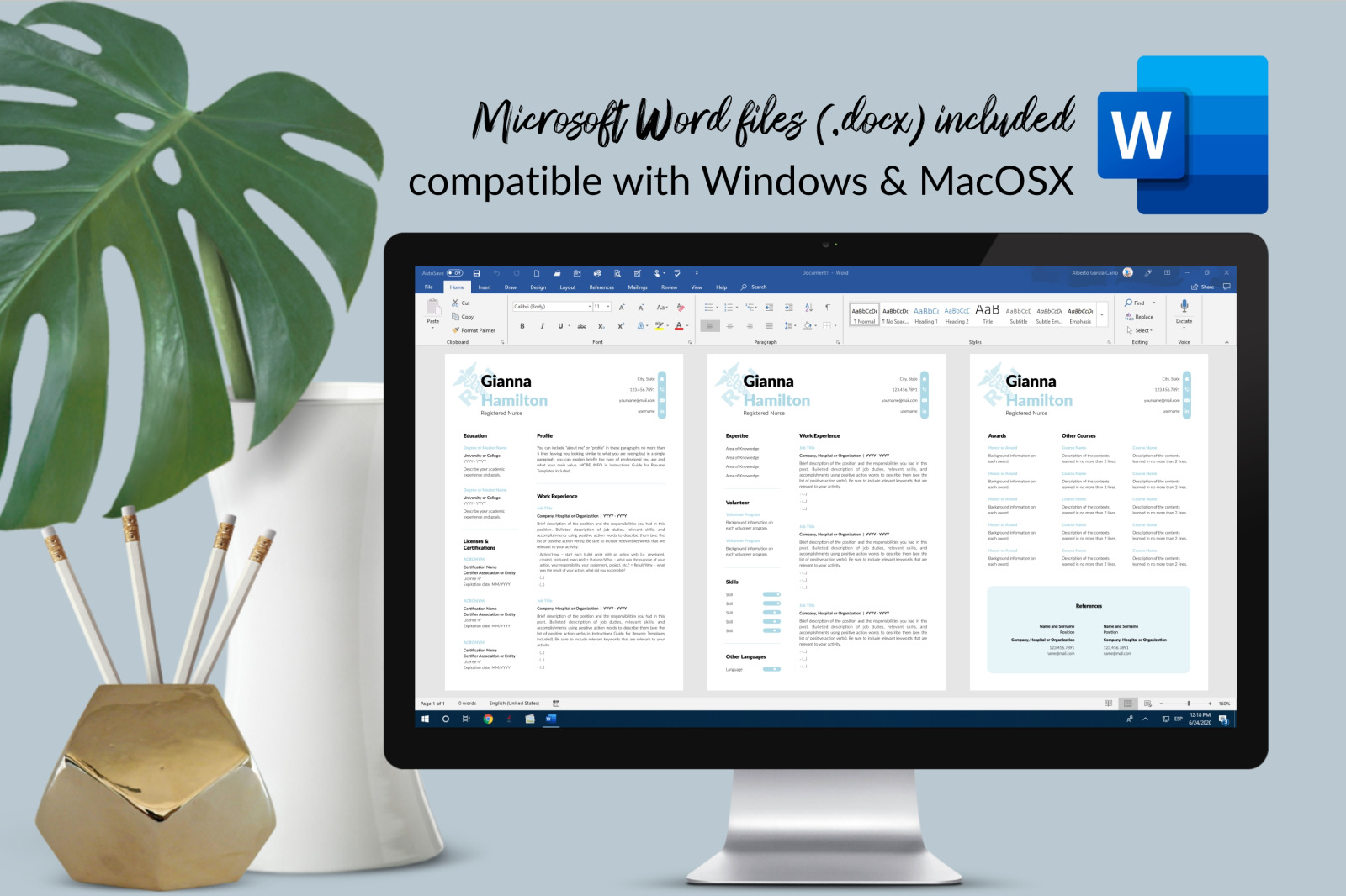 Nurse Resume Template for Microsoft Word & Apple Pages // Gianna Hamilton CV Design Template Nurse Resume Template for Microsoft Word & Apple Pages // Gianna Hamilton CV Design Template