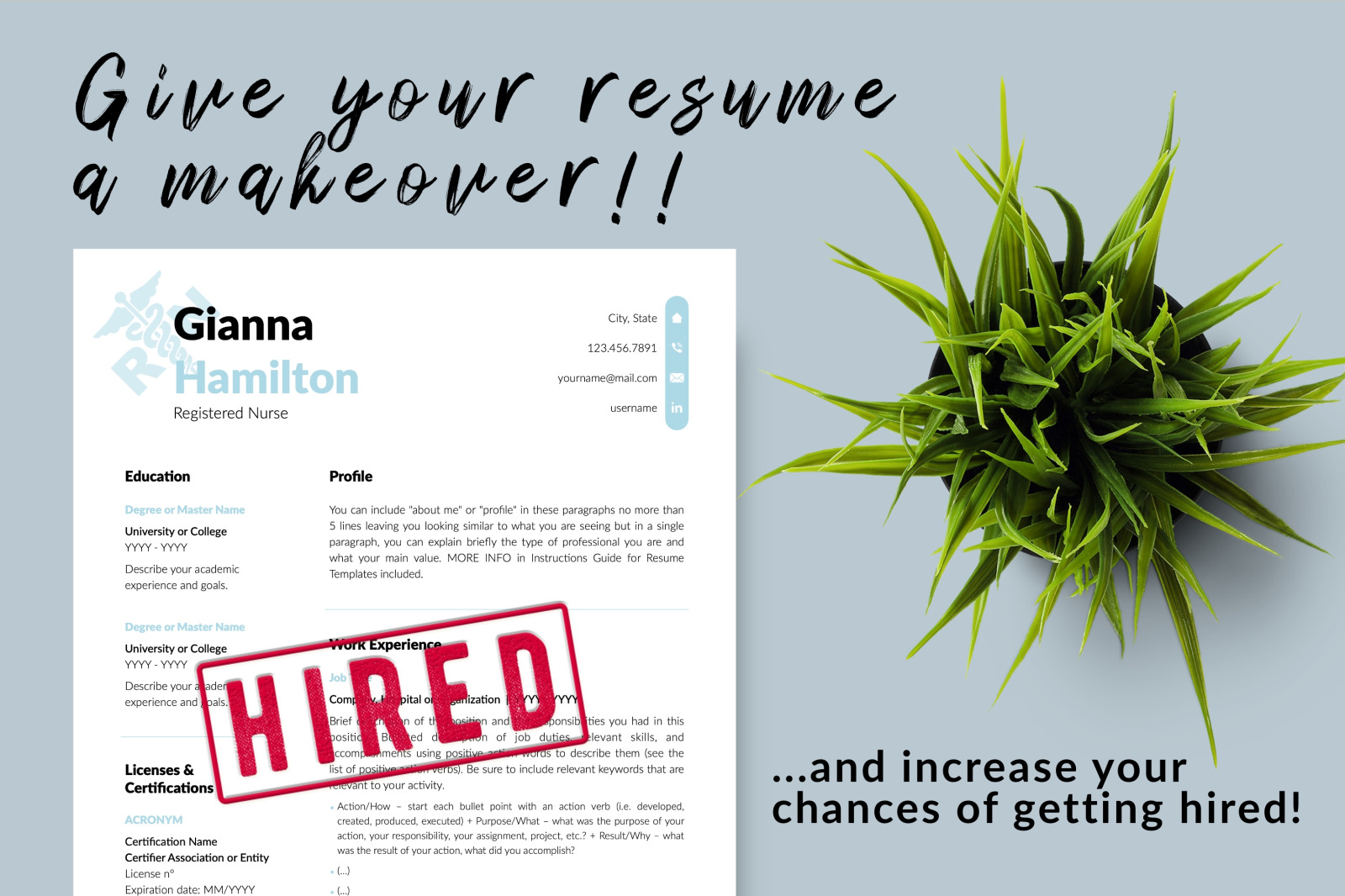 Nurse Resume Template for Microsoft Word & Apple Pages // Gianna Hamilton CV Design Template Nurse Resume Template for Microsoft Word & Apple Pages // Gianna Hamilton CV Design Template