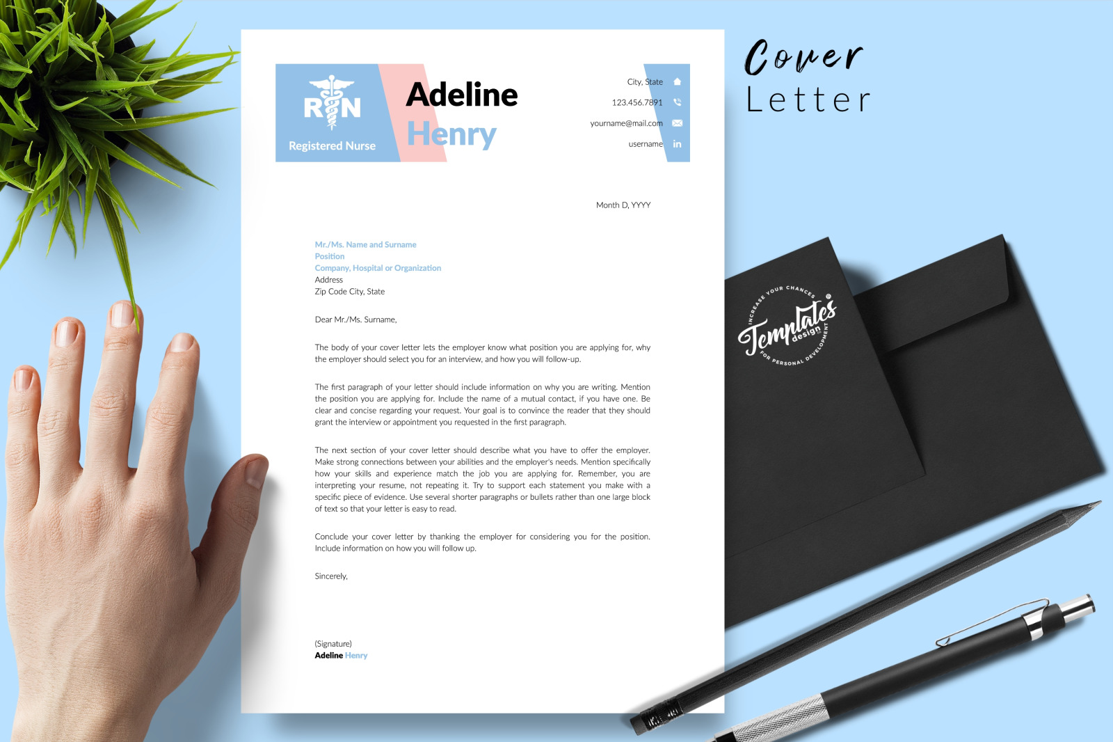 Nurse Resume Template for Microsoft Word &amp; Apple Pages // Adeline Henry CV Design Template