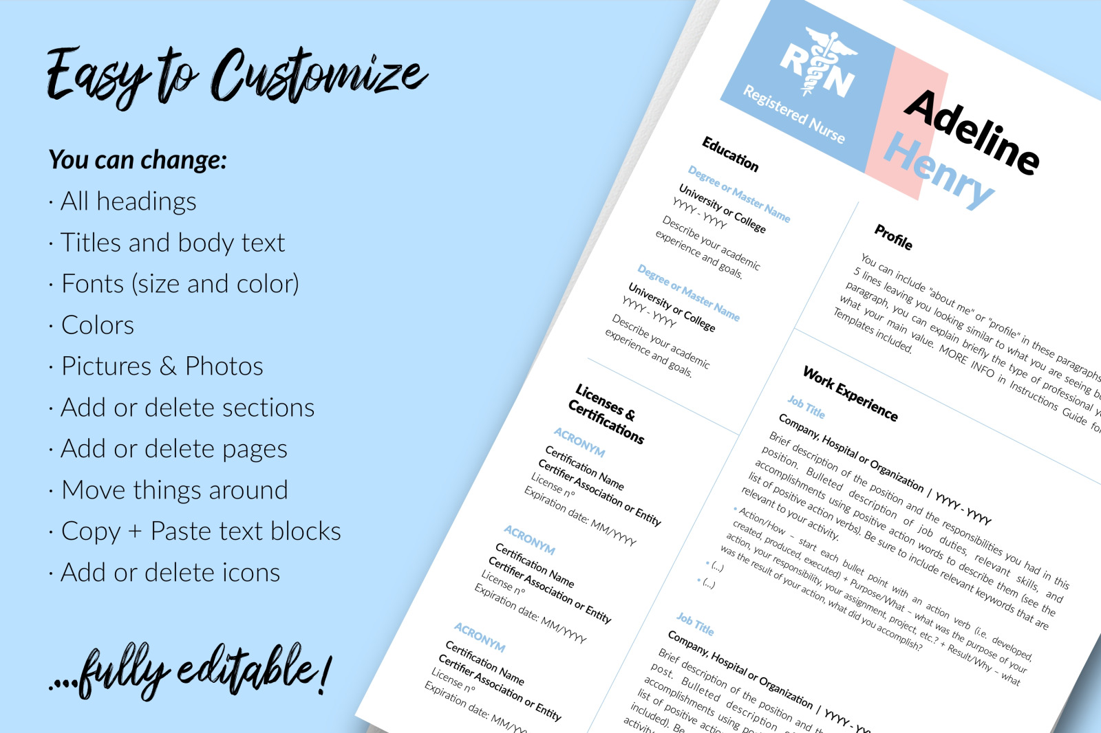 Nurse Resume Template for Microsoft Word & Apple Pages // Adeline Henry CV Design Template Nurse Resume Template for Microsoft Word & Apple Pages // Adeline Henry CV Design Template
