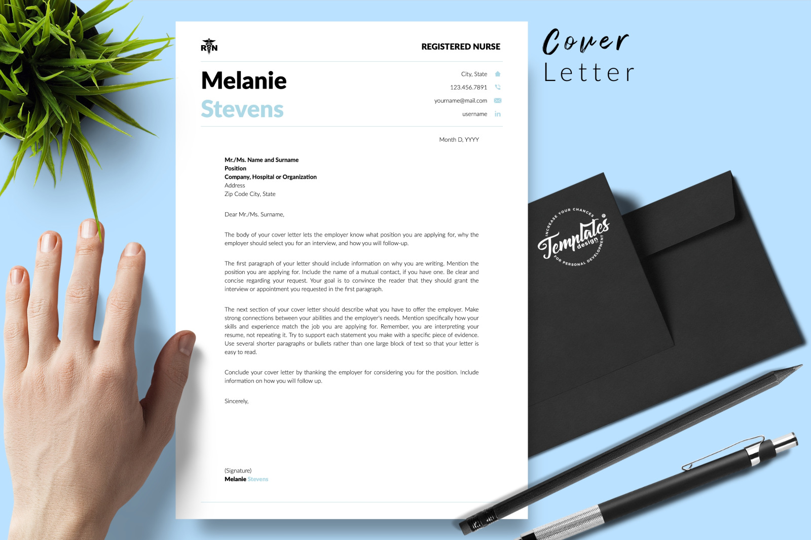 Nurse Resume Template for Microsoft Word &amp; Apple Pages // Melanie Stevens CV Design Template