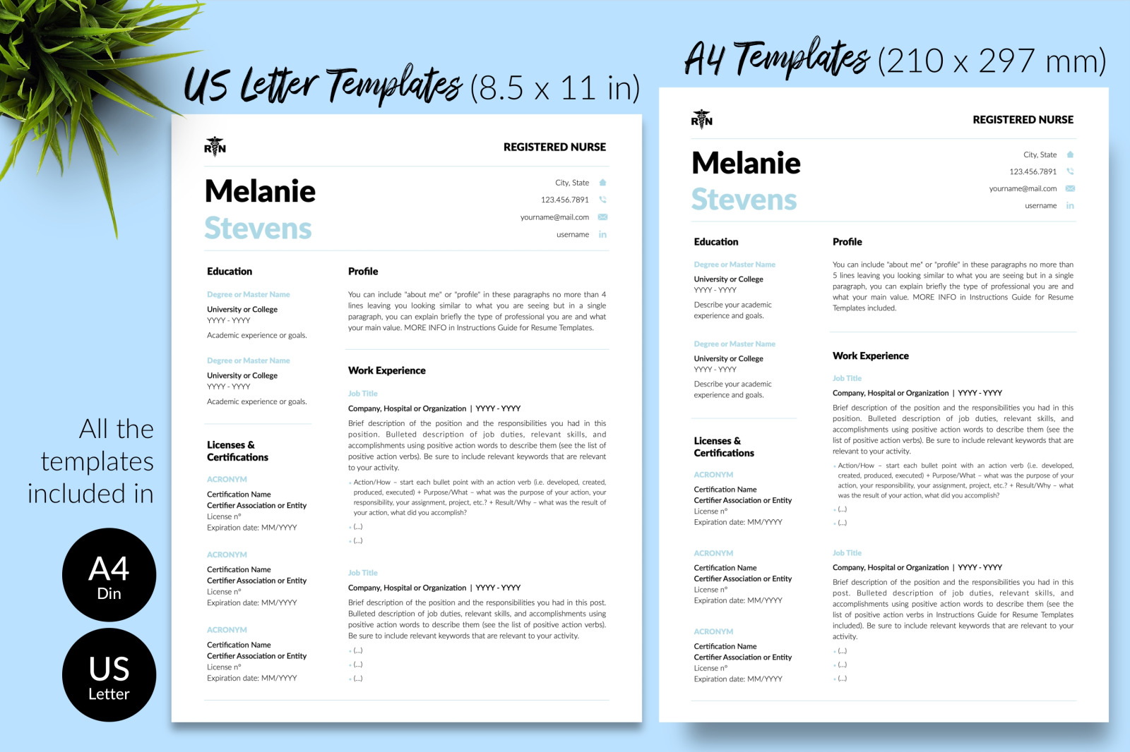 Nurse Resume Template for Microsoft Word &amp; Apple Pages // Melanie Stevens CV Design Template