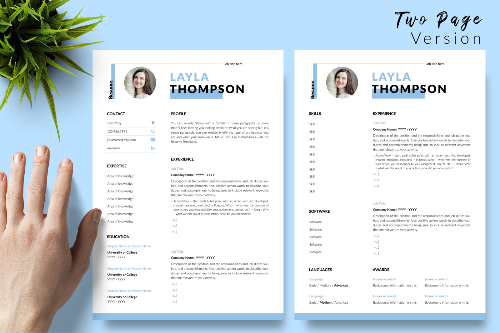 Simple Resume Template for Microsoft Word &amp; Apple Pages // Layla Thompson CV Design Template