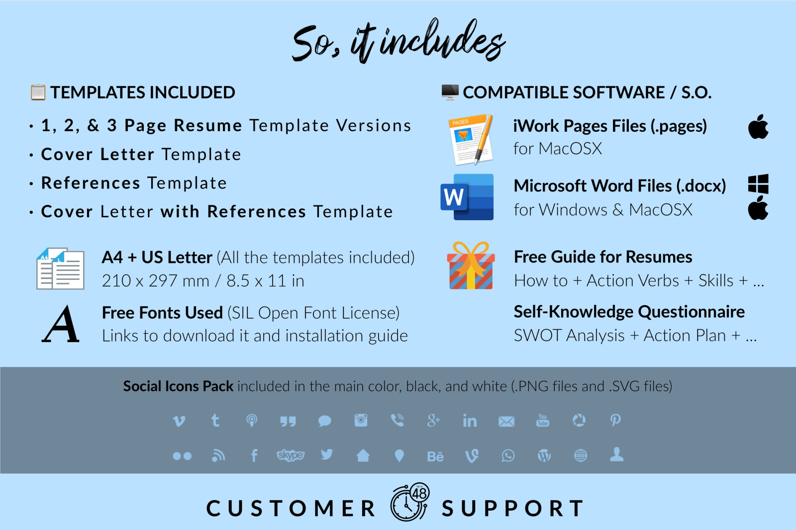 Simple Resume Template for Microsoft Word &amp; Apple Pages // Layla Thompson CV Design Template