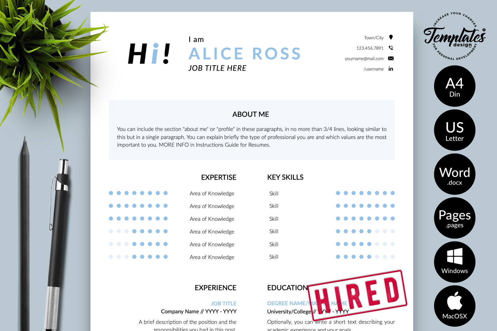 Creative Resume Template for Microsoft Word &amp; Apple Pages // Alice Ross CV Design Template