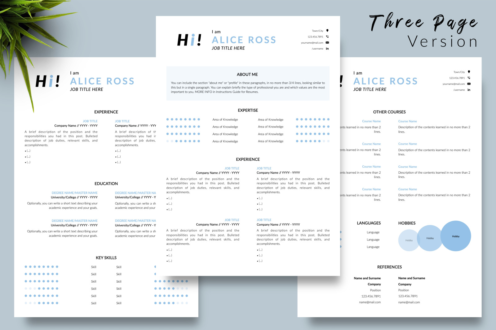 Creative Resume Template for Microsoft Word &amp; Apple Pages // Alice Ross CV Design Template