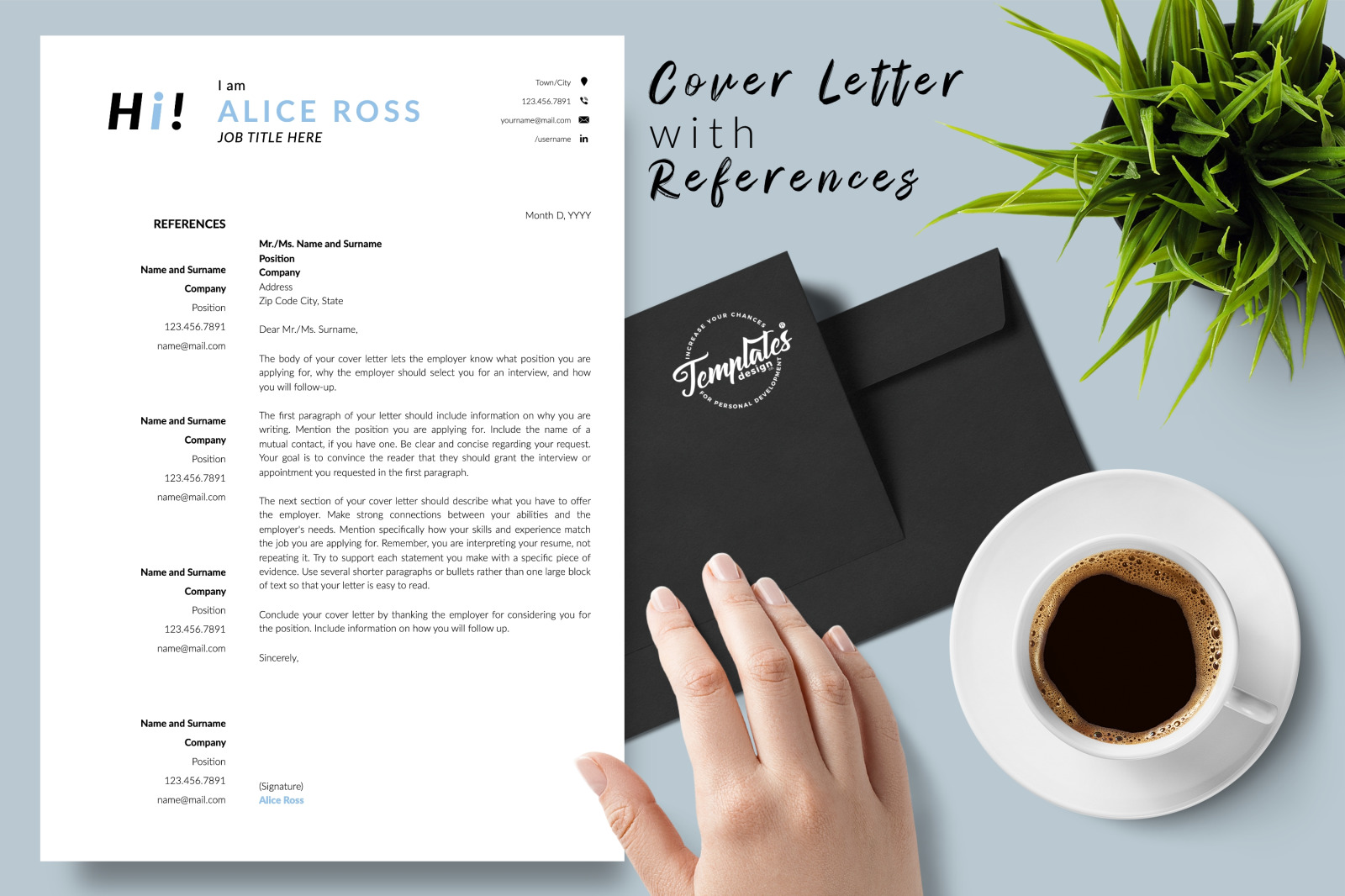 Creative Resume Template for Microsoft Word &amp; Apple Pages // Alice Ross CV Design Template