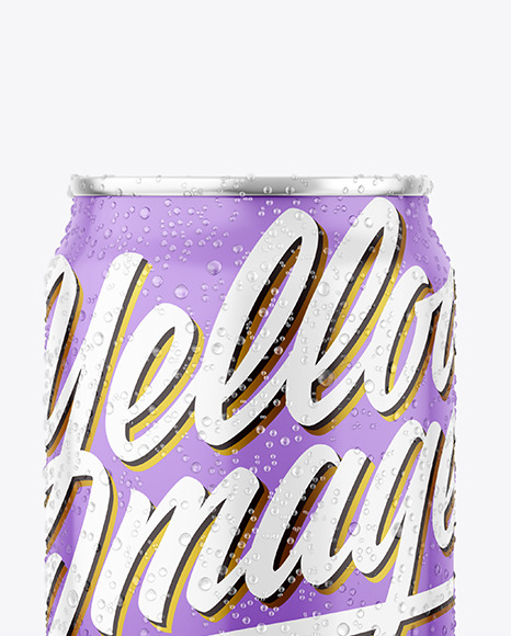 Metallic Drink Can With Glossy Finish & Condensation Mockup