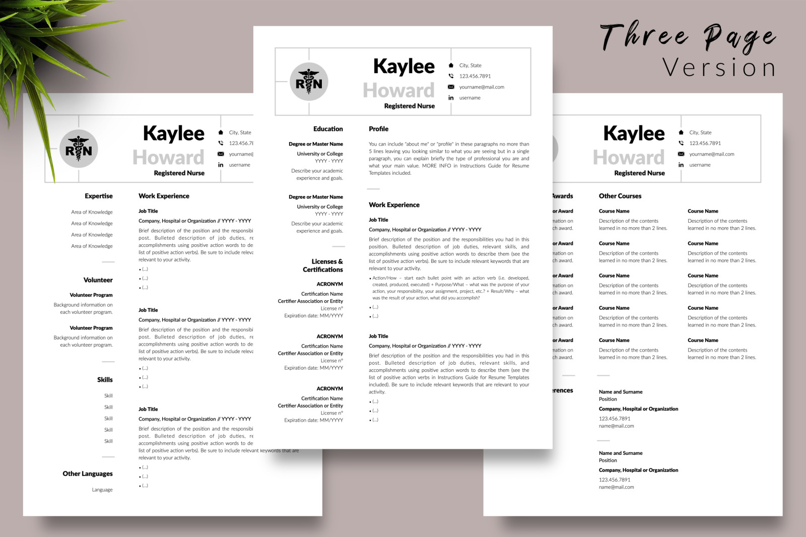 Nurse Resume Template for Microsoft Word &amp; Apple Pages // Kaylee Howard CV Design Template