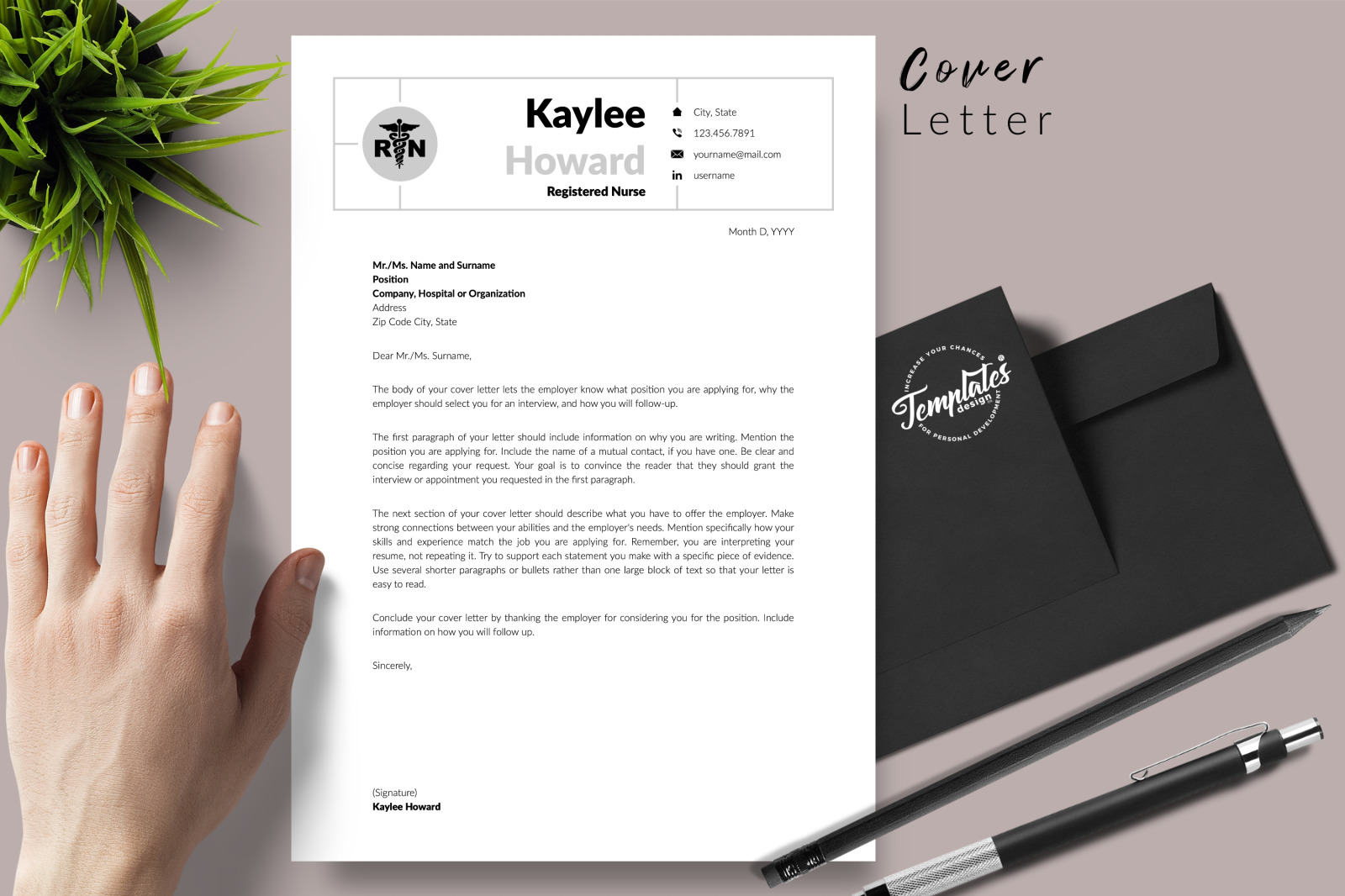 Nurse Resume Template for Microsoft Word &amp; Apple Pages // Kaylee Howard CV Design Template