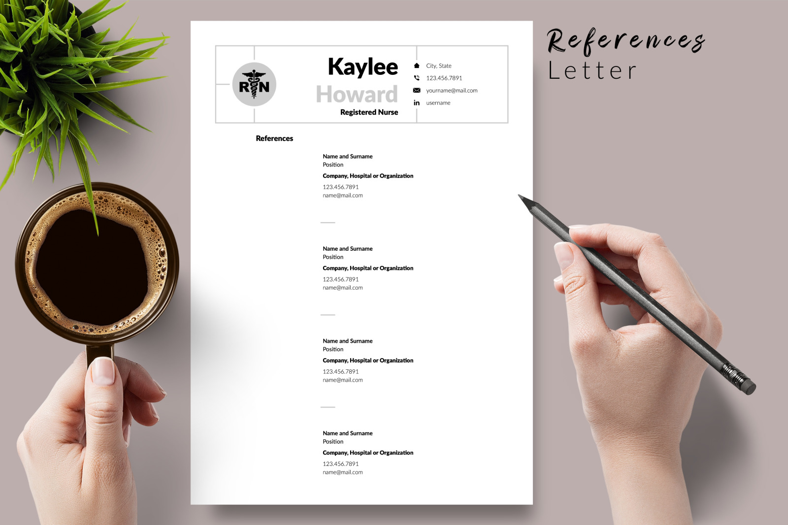 Nurse Resume Template for Microsoft Word &amp; Apple Pages // Kaylee Howard CV Design Template