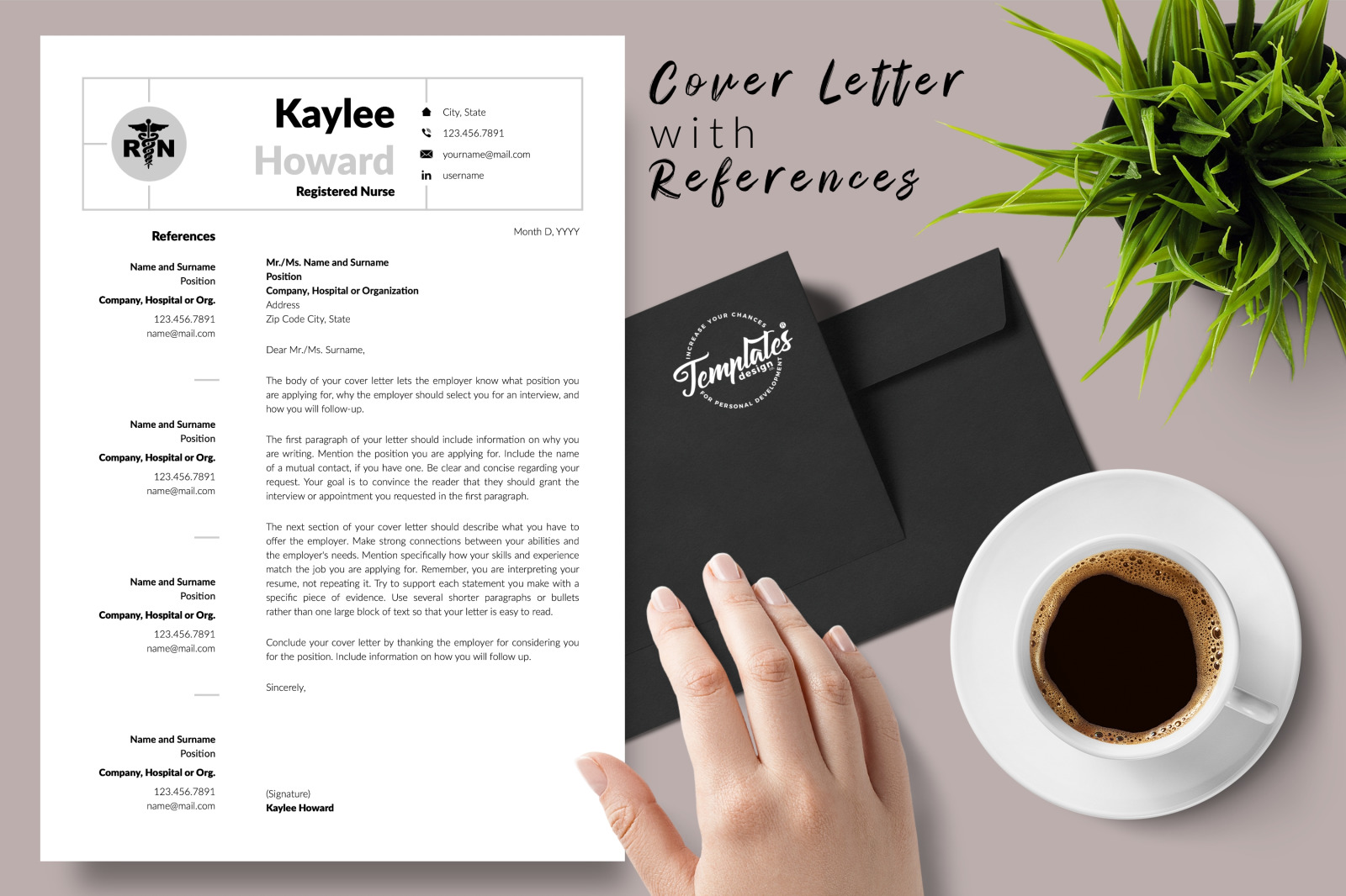 Nurse Resume Template for Microsoft Word &amp; Apple Pages // Kaylee Howard CV Design Template