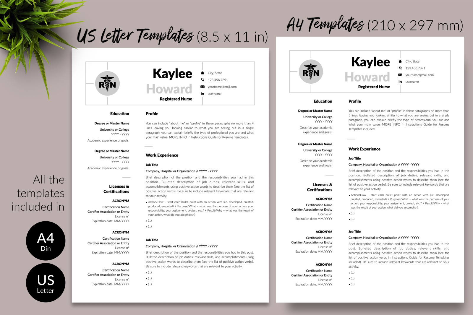 Nurse Resume Template for Microsoft Word &amp; Apple Pages // Kaylee Howard CV Design Template