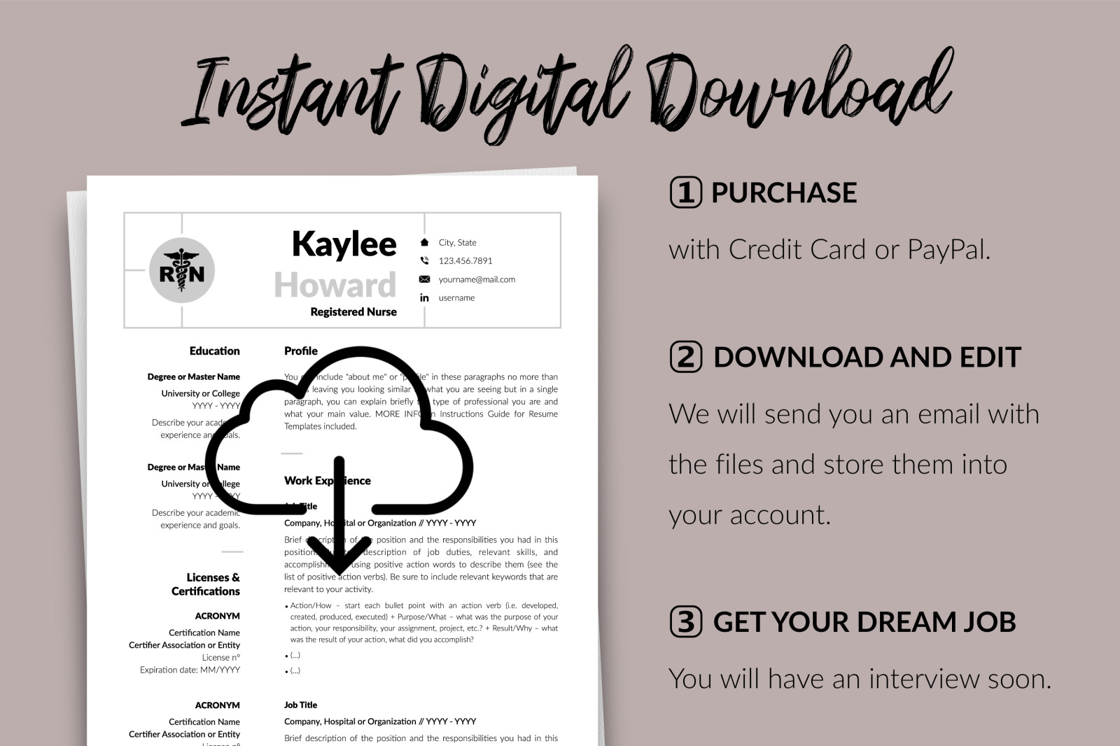 Nurse Resume Template for Microsoft Word & Apple Pages // Kaylee Howard CV Design Template Nurse Resume Template for Microsoft Word & Apple Pages // Kaylee Howard CV Design Template