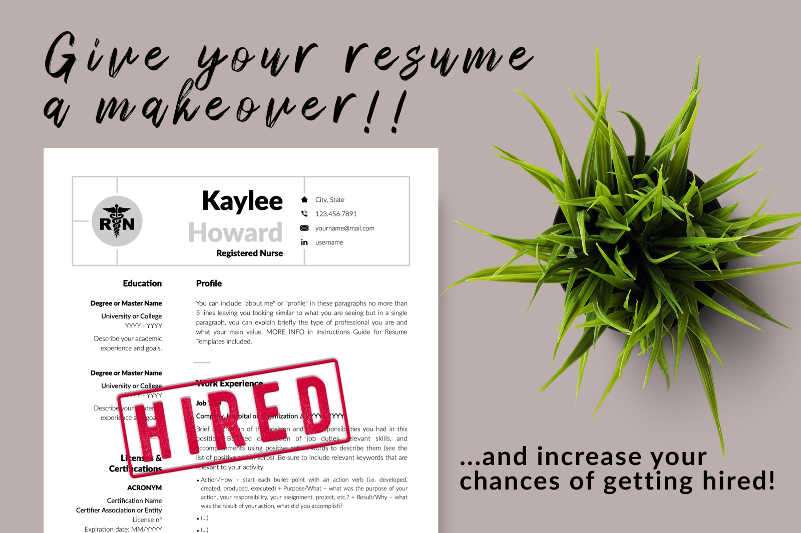 Nurse Resume Template for Microsoft Word &amp; Apple Pages // Kaylee Howard CV Design Template