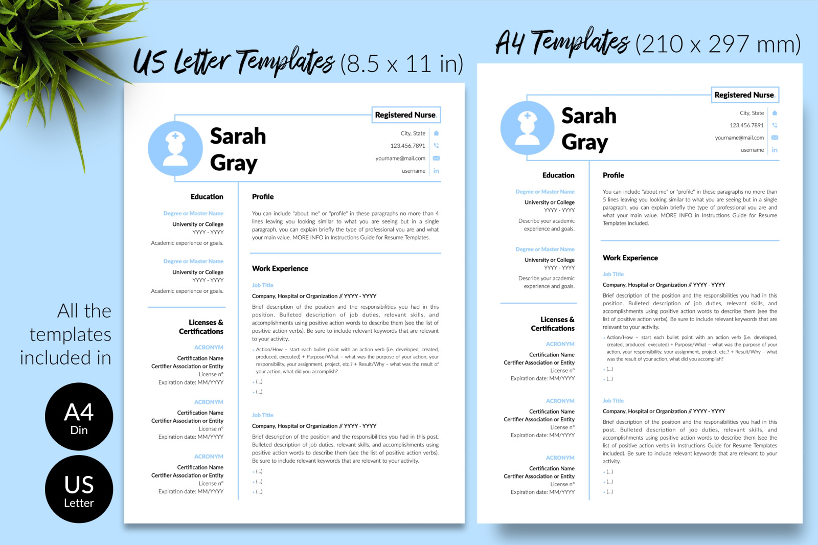 Nurse Resume Template for Microsoft Word &amp; Apple Pages // Sarah Gray CV Design Template