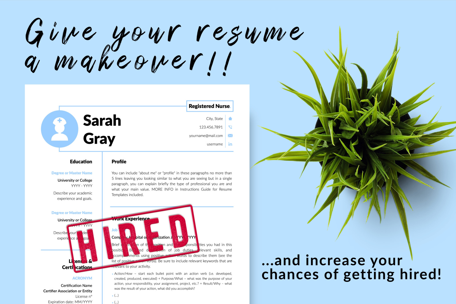 Nurse Resume Template for Microsoft Word &amp; Apple Pages // Sarah Gray CV Design Template