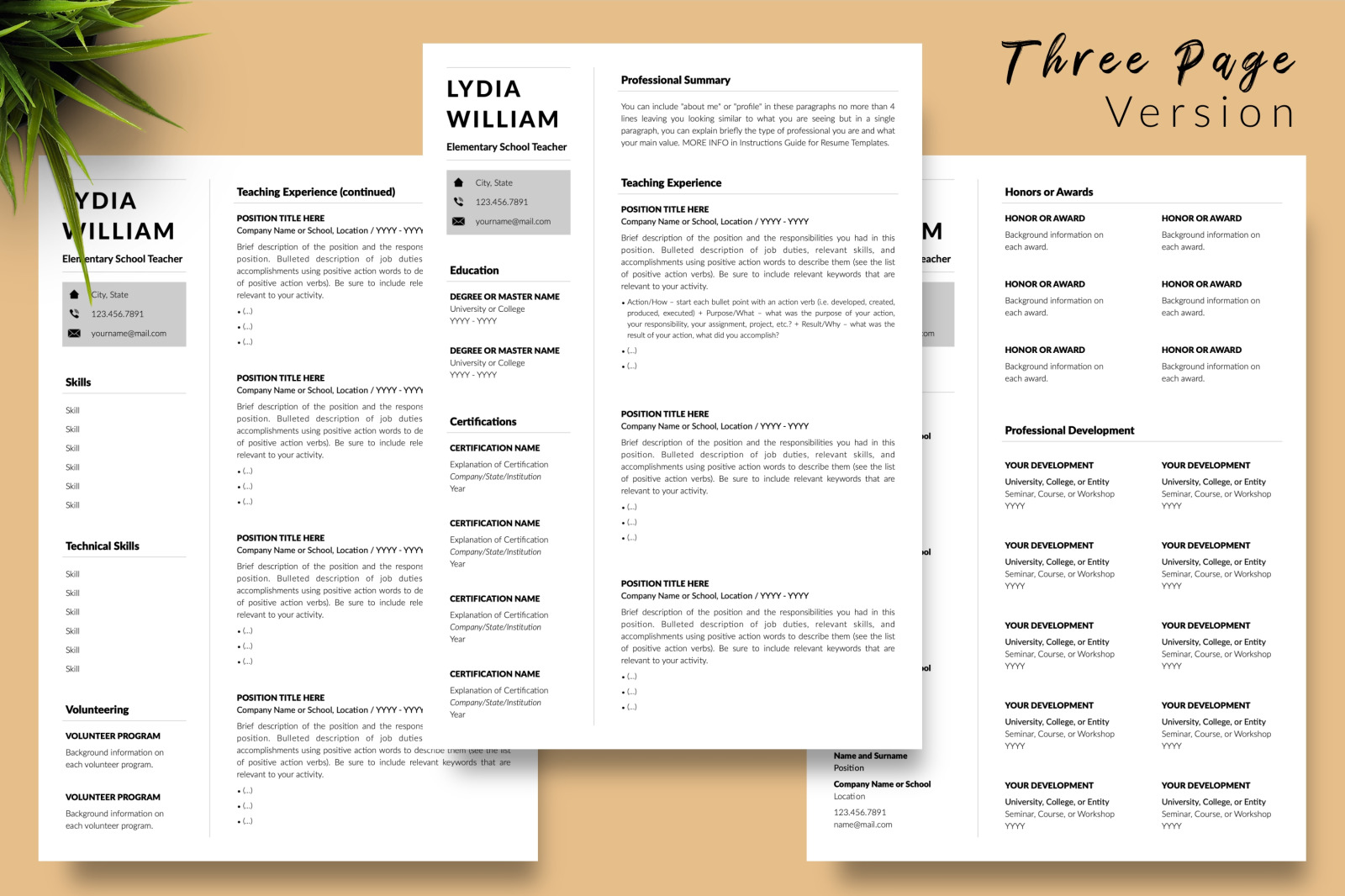 Teacher Resume Template for Microsoft Word &amp; Apple Pages // Lydia William CV Design Template