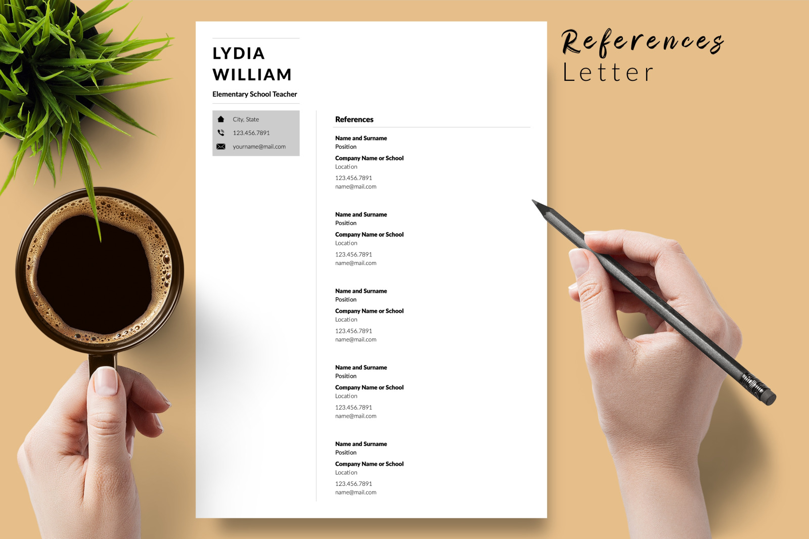 Teacher Resume Template for Microsoft Word &amp; Apple Pages // Lydia William CV Design Template