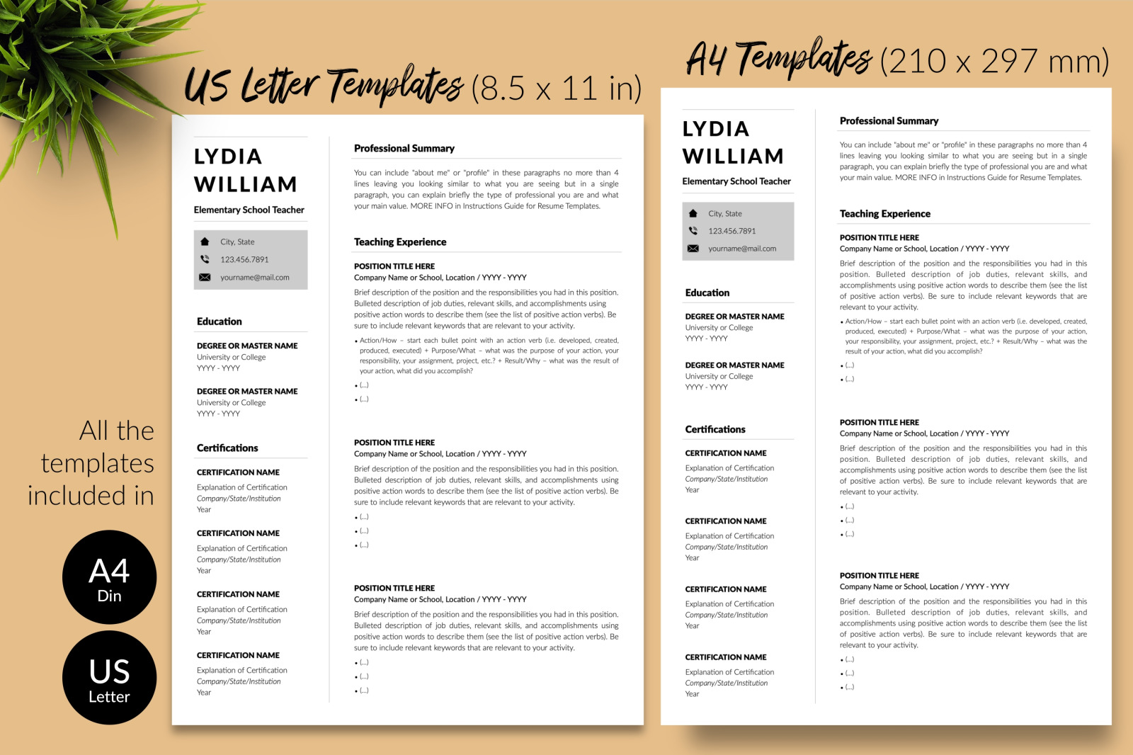 Teacher Resume Template for Microsoft Word &amp; Apple Pages // Lydia William CV Design Template