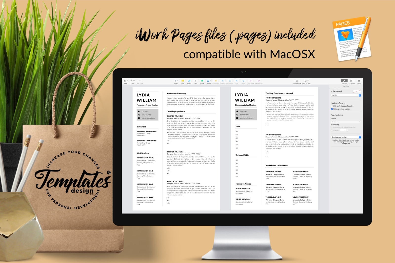 Teacher Resume Template for Microsoft Word & Apple Pages // Lydia William CV Design Template Teacher Resume Template for Microsoft Word & Apple Pages // Lydia William CV Design Template