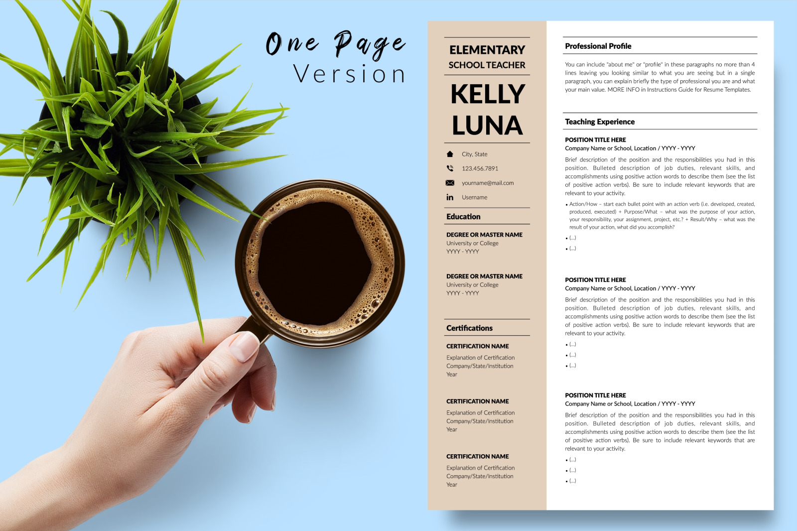 Teacher Resume Template for Microsoft Word &amp; Apple Pages // Kelly Luna CV Design Template