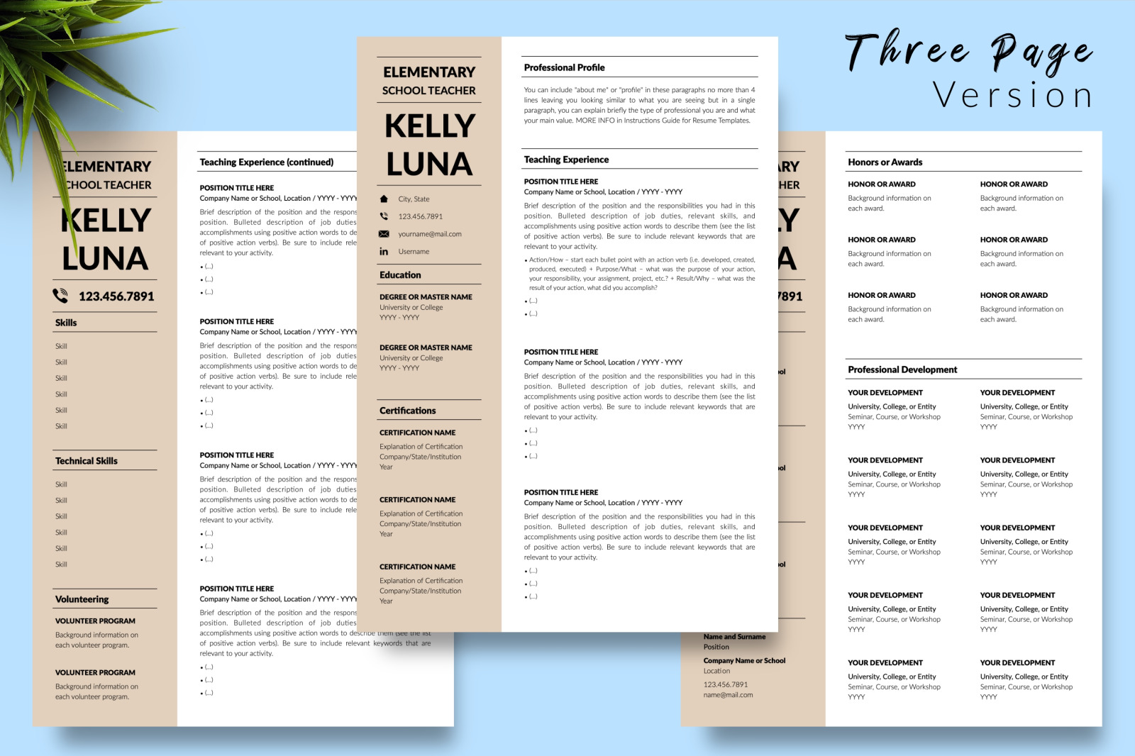 Teacher Resume Template for Microsoft Word &amp; Apple Pages // Kelly Luna CV Design Template