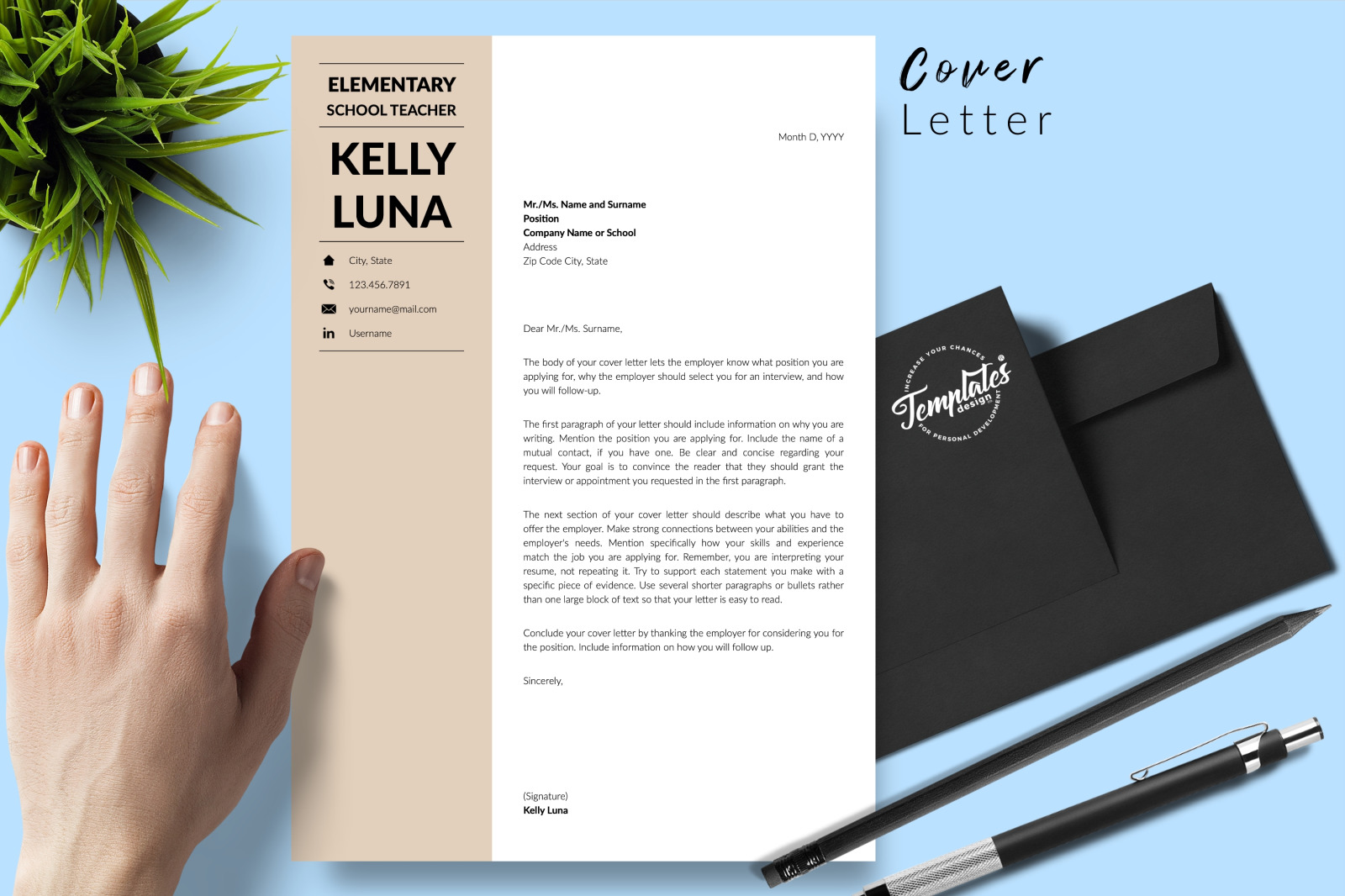 Teacher Resume Template for Microsoft Word &amp; Apple Pages // Kelly Luna CV Design Template