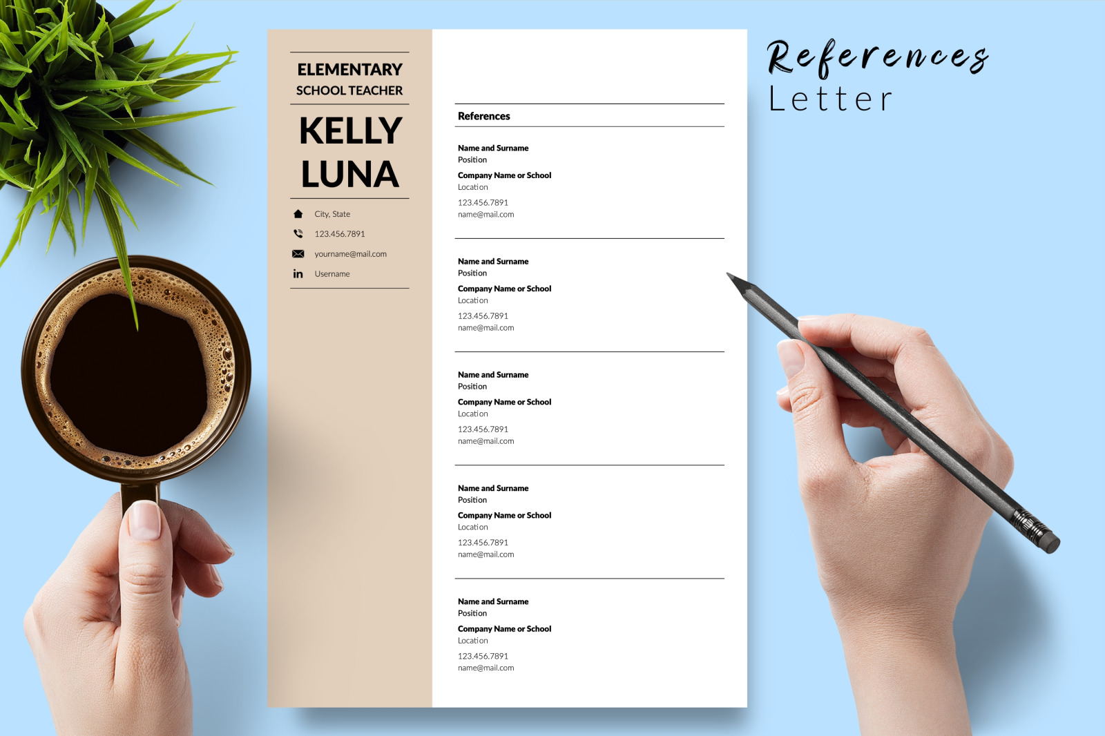 Teacher Resume Template for Microsoft Word &amp; Apple Pages // Kelly Luna CV Design Template