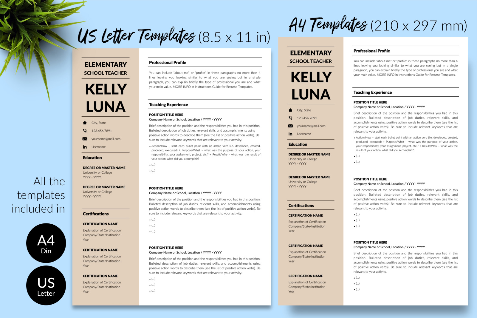 Teacher Resume Template for Microsoft Word &amp; Apple Pages // Kelly Luna CV Design Template